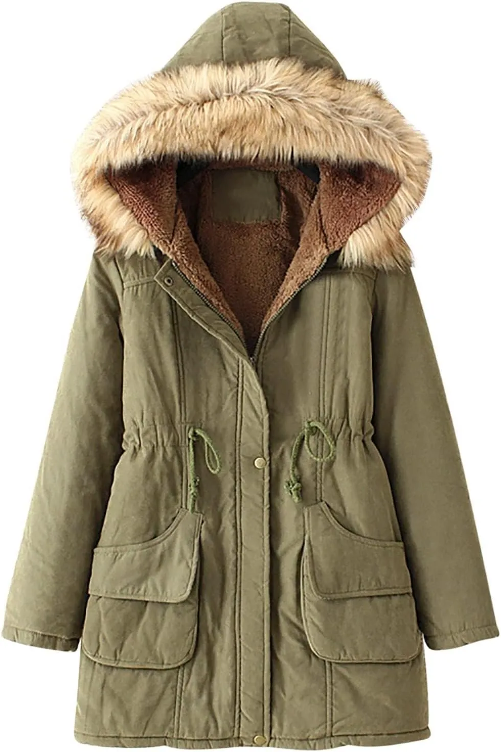 SGASY Women's Winter Coats Fleece Lined Zip Up Jacket Long Winter Warm Fuzzy Coat Windproof Hoodie Outwear with Pockets