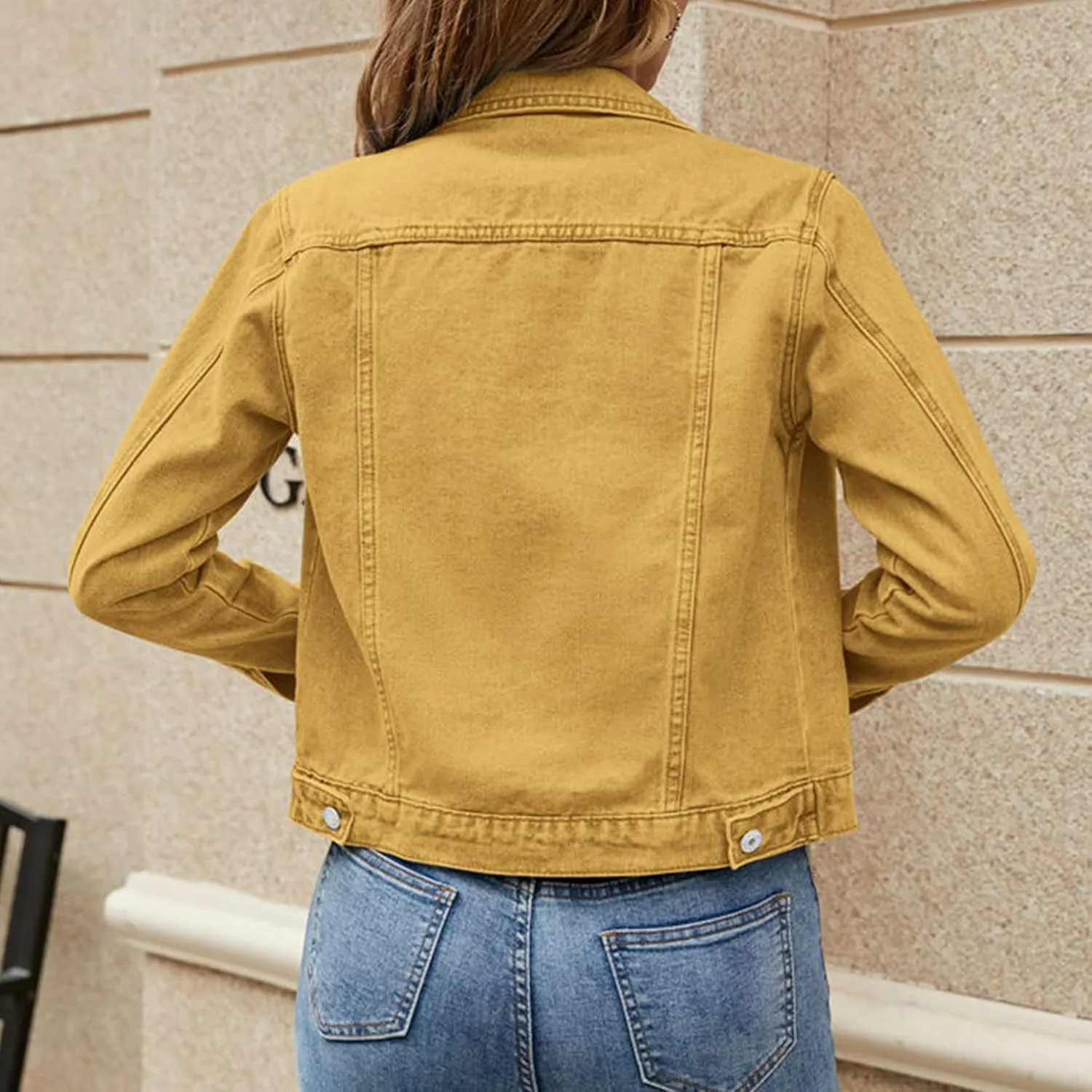 SHAOBGE Denim Duster Jacket for Women Women's Basic Solid Color Button Down Denim Cotton Jacket Stretch Jean Jackets for