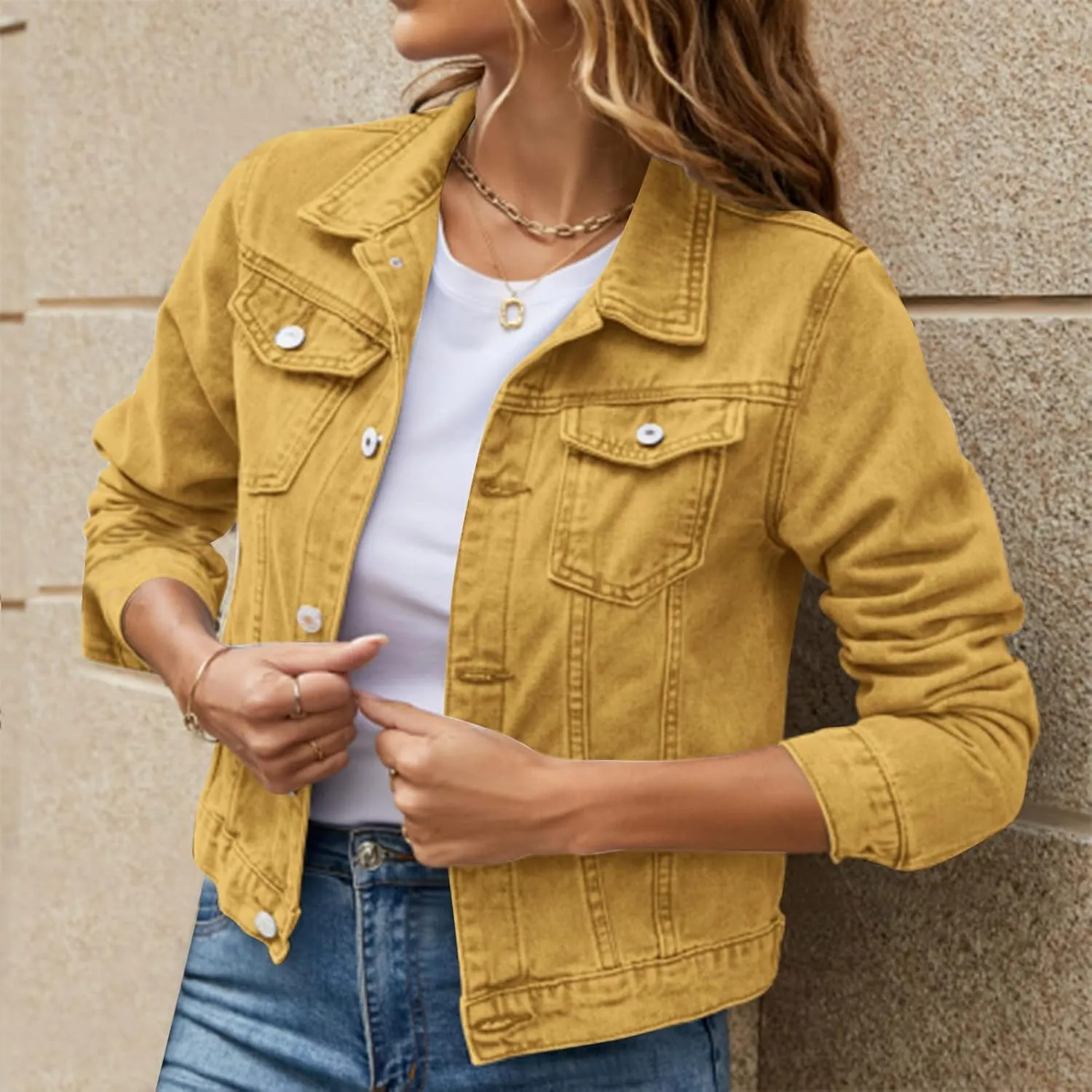 SHAOBGE Denim Duster Jacket for Women Women's Basic Solid Color Button Down Denim Cotton Jacket Stretch Jean Jackets for