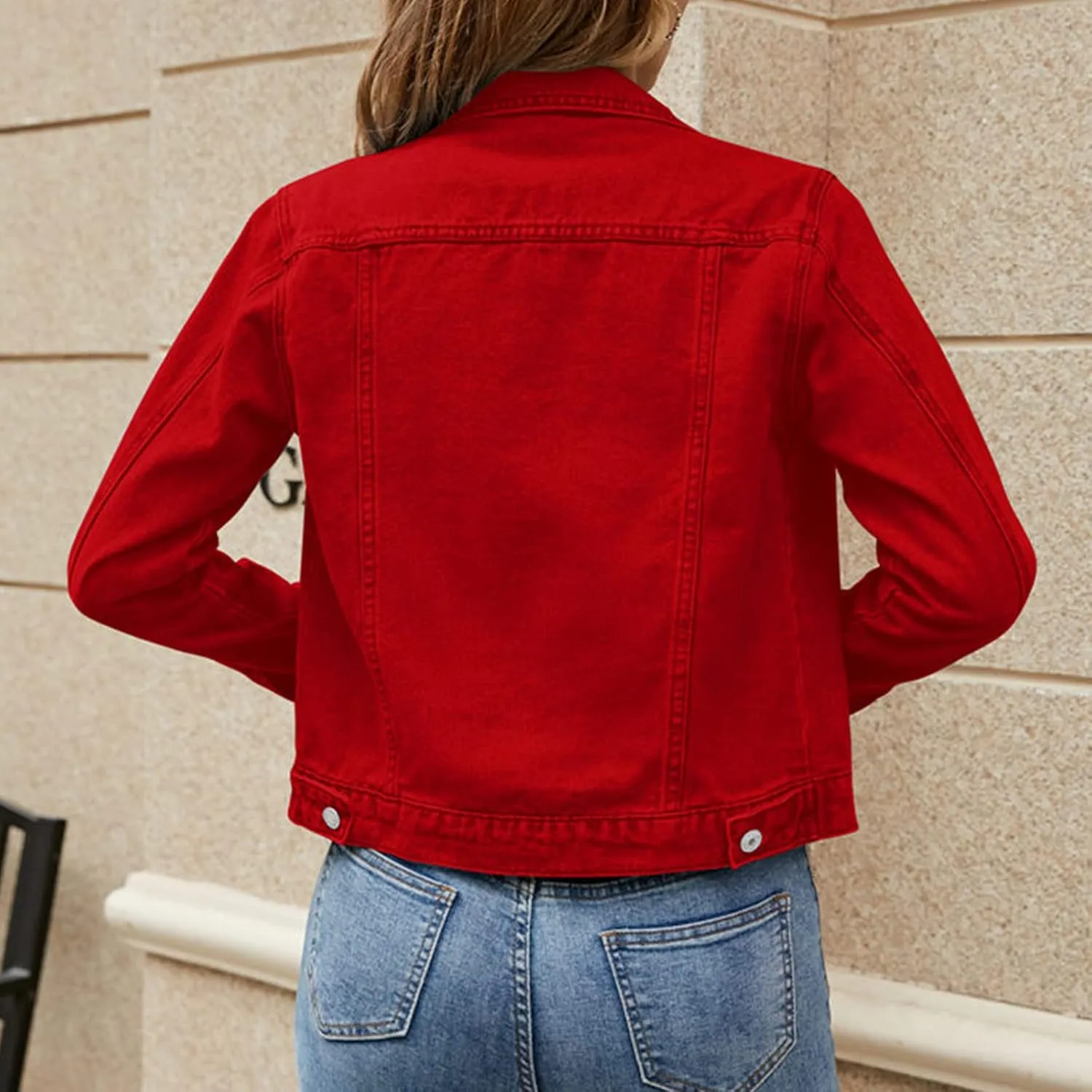 SHAOBGE Denim Duster Jacket for Women Women's Basic Solid Color Button Down Denim Cotton Jacket Stretch Jean Jackets for