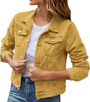 SHAOBGE Denim Duster Jacket for Women Women's Basic Solid Color Button Down Denim Cotton Jacket Stretch Jean Jackets for