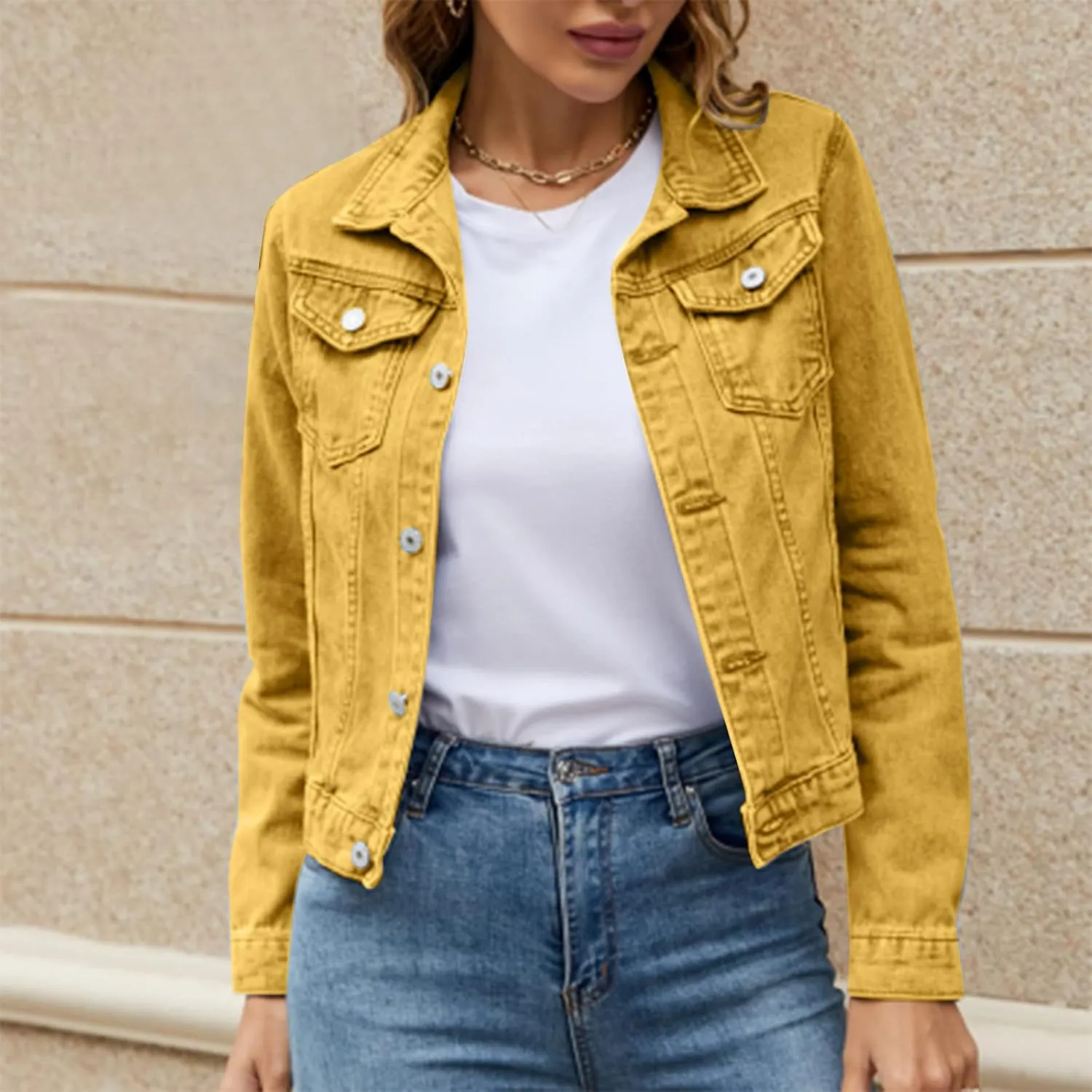SHAOBGE Denim Duster Jacket for Women Women's Basic Solid Color Button Down Denim Cotton Jacket Stretch Jean Jackets for