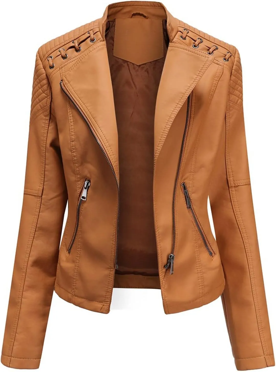 SHAOBGE Womens Long Sleeve Fleece Jacket Women Ladies Lapel Motor Jacket Coat Zip Biker Short Womens Fleece Jacket with
