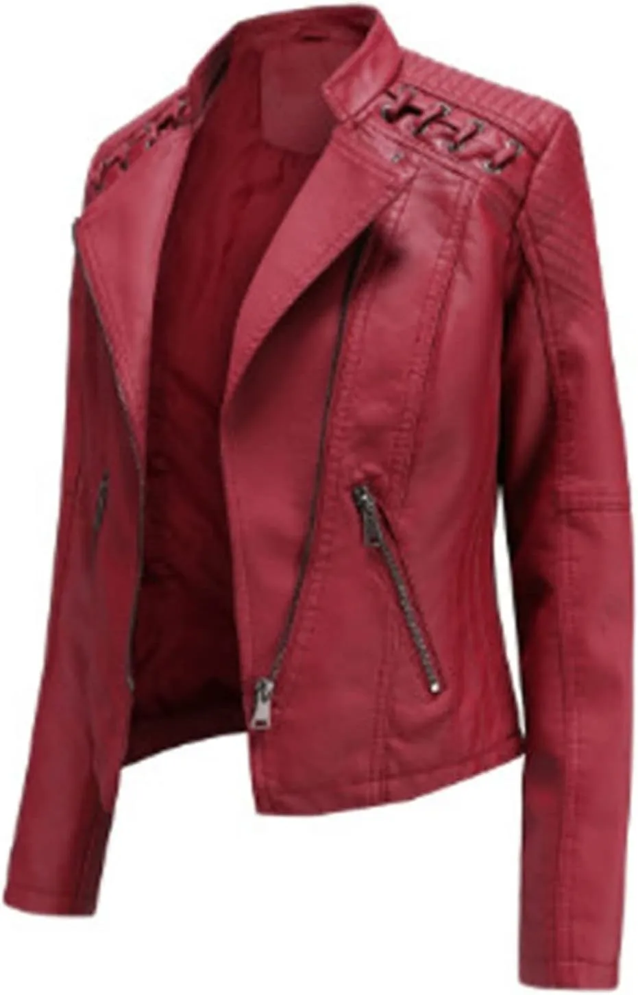 SHAOBGE Womens Long Sleeve Fleece Jacket Women Ladies Lapel Motor Jacket Coat Zip Biker Short Womens Fleece Jacket with