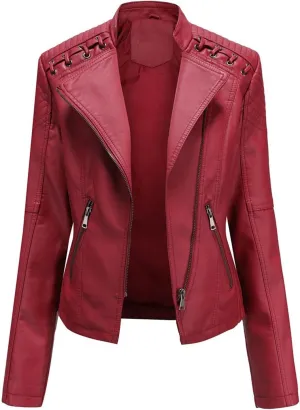 SHAOBGE Womens Long Sleeve Fleece Jacket Women Ladies Lapel Motor Jacket Coat Zip Biker Short Womens Fleece Jacket with