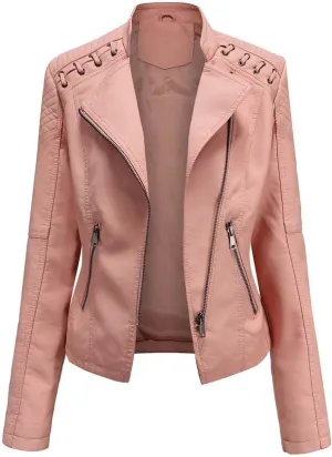 SHAOBGE Womens Long Sleeve Fleece Jacket Women Ladies Lapel Motor Jacket Coat Zip Biker Short Womens Fleece Jacket with