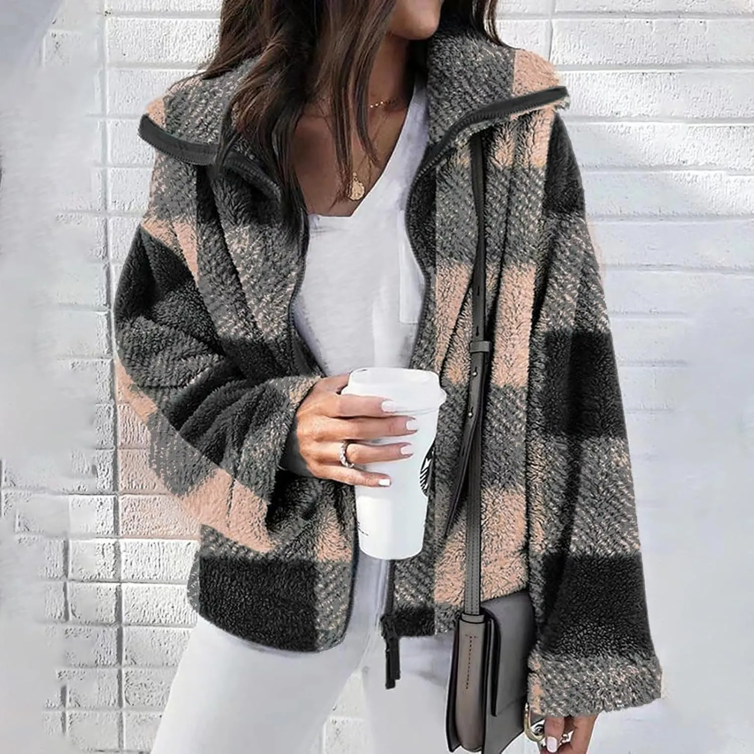 SHAOBGE Womens Plaid Shacket Fall Jacket Fleece Lined Button Down Peacoats Plaid Lapel Casual Coats Y2K Shirt Jackets 2023