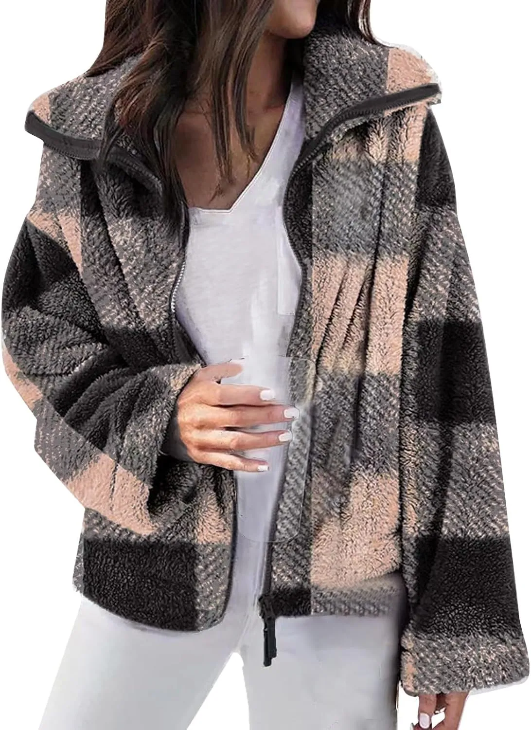 SHAOBGE Womens Plaid Shacket Fall Jacket Fleece Lined Button Down Peacoats Plaid Lapel Casual Coats Y2K Shirt Jackets 2023