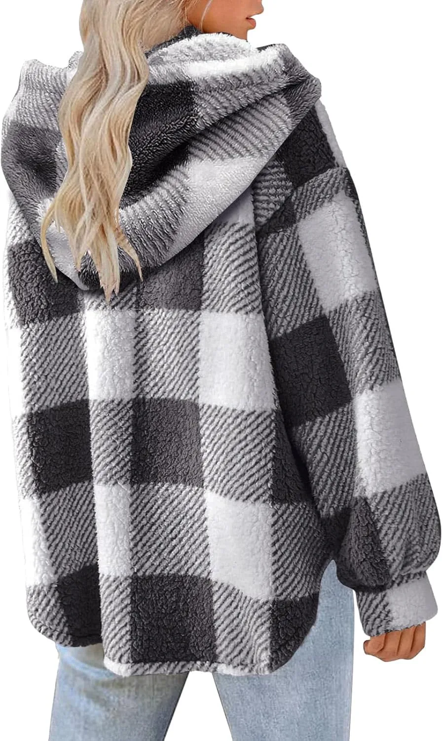 Sherpa Jacket For Women Fuzzy Fleece Winter Coats Plaid Button Down Shacket Casual Warm Teddy Coat Outwear 2023
