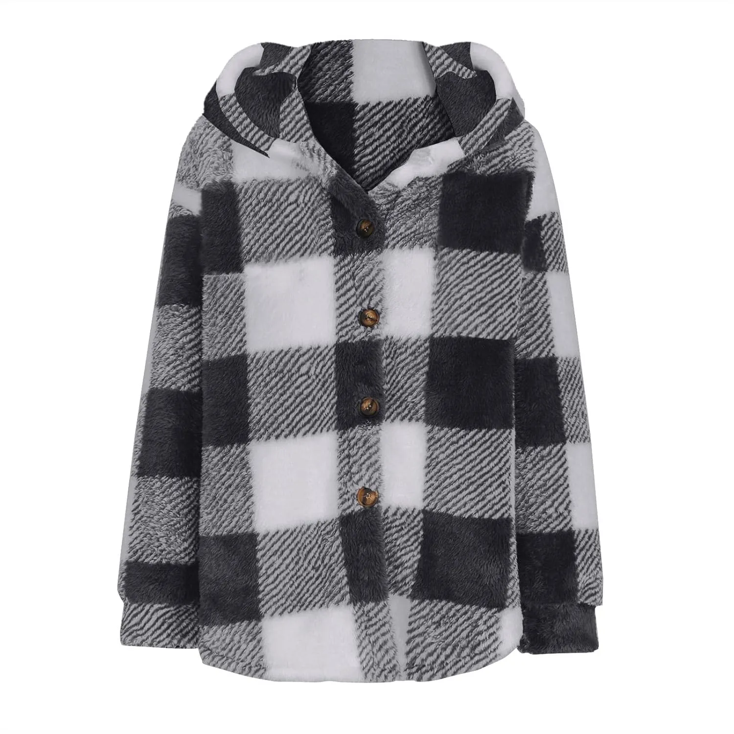 Sherpa Jacket For Women Fuzzy Fleece Winter Coats Plaid Button Down Shacket Casual Warm Teddy Coat Outwear 2023