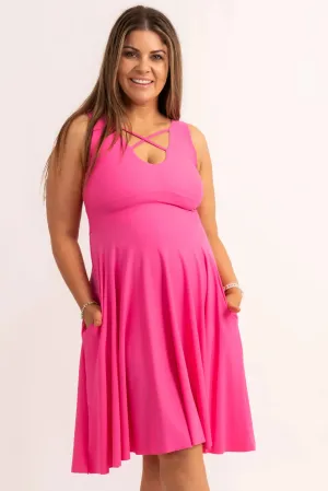 Silky Reversible Comfort Crop Midi Dress W/ Pockets - Candy Pink