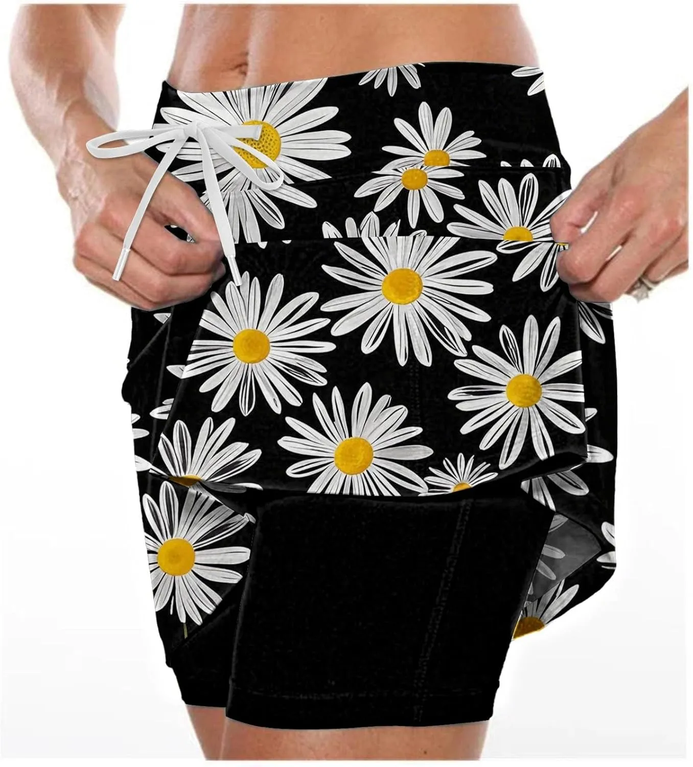 Skort for Women Plus Size Drawstrings High Waisted Athletic Tennis Skirts Tummy Control Yoga Shorts with Pockets