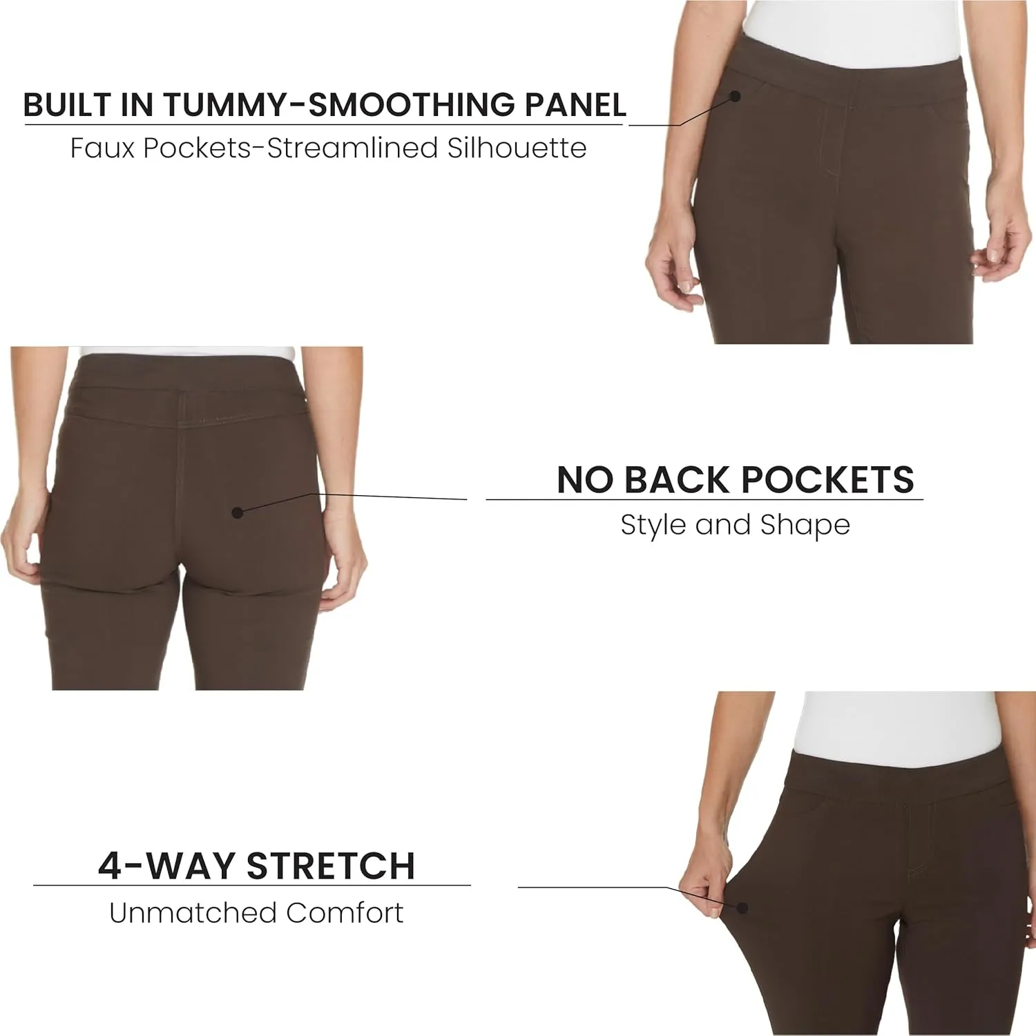 SLIM-SATION Women's Wide Band Regular Length Pull-on Straight Leg Pant with Tummy Control