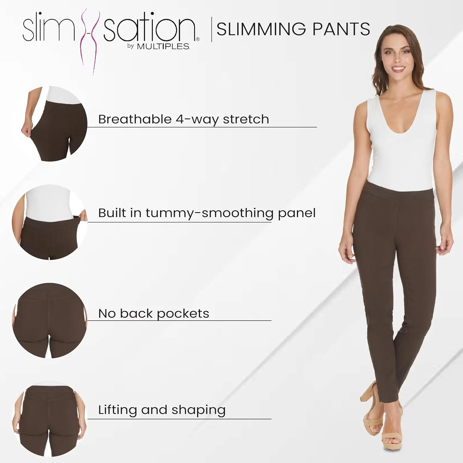 SLIM-SATION Women's Wide Band Regular Length Pull-on Straight Leg Pant with Tummy Control