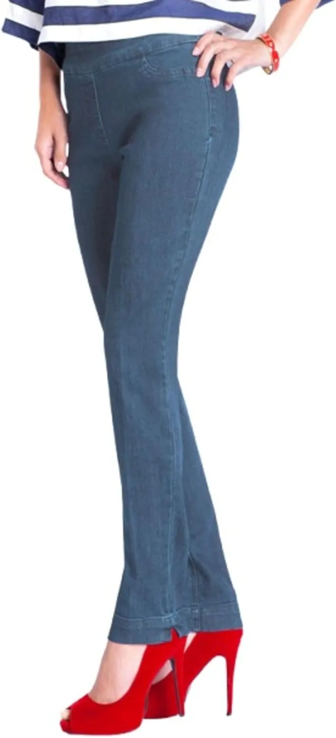 SLIM-SATION Women's Wide Band Regular Length Pull-on Straight Leg Pant with Tummy Control