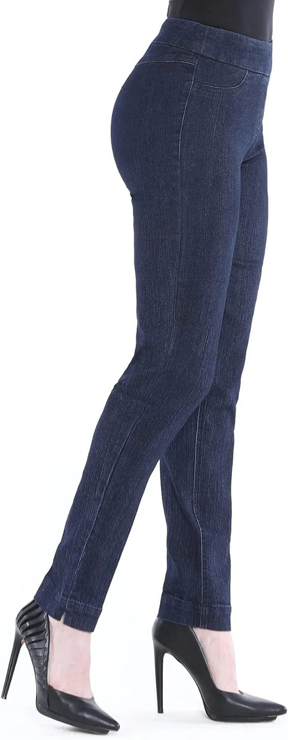 SLIM-SATION Women's Wide Band Regular Length Pull-on Straight Leg Pant with Tummy Control