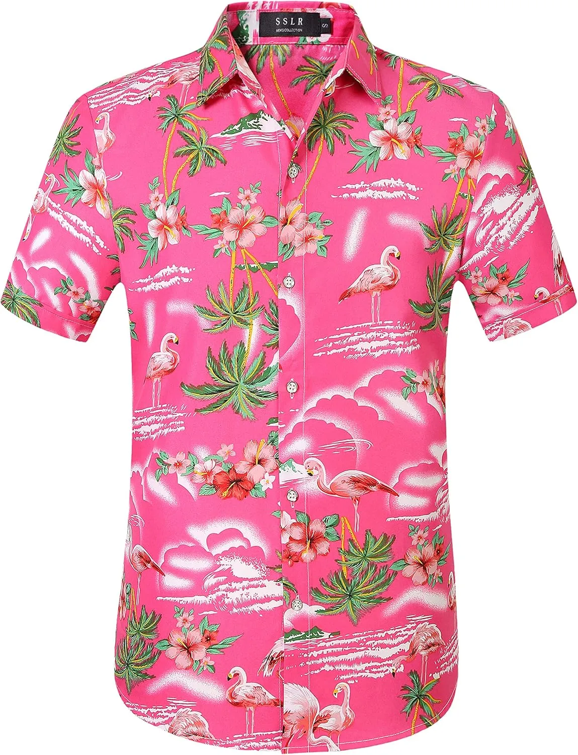 SSLR Pack Hawaiian Shirt for Men Flamingo Short Sleeve Casual Button Down Shirts Summer Beach Shirt
