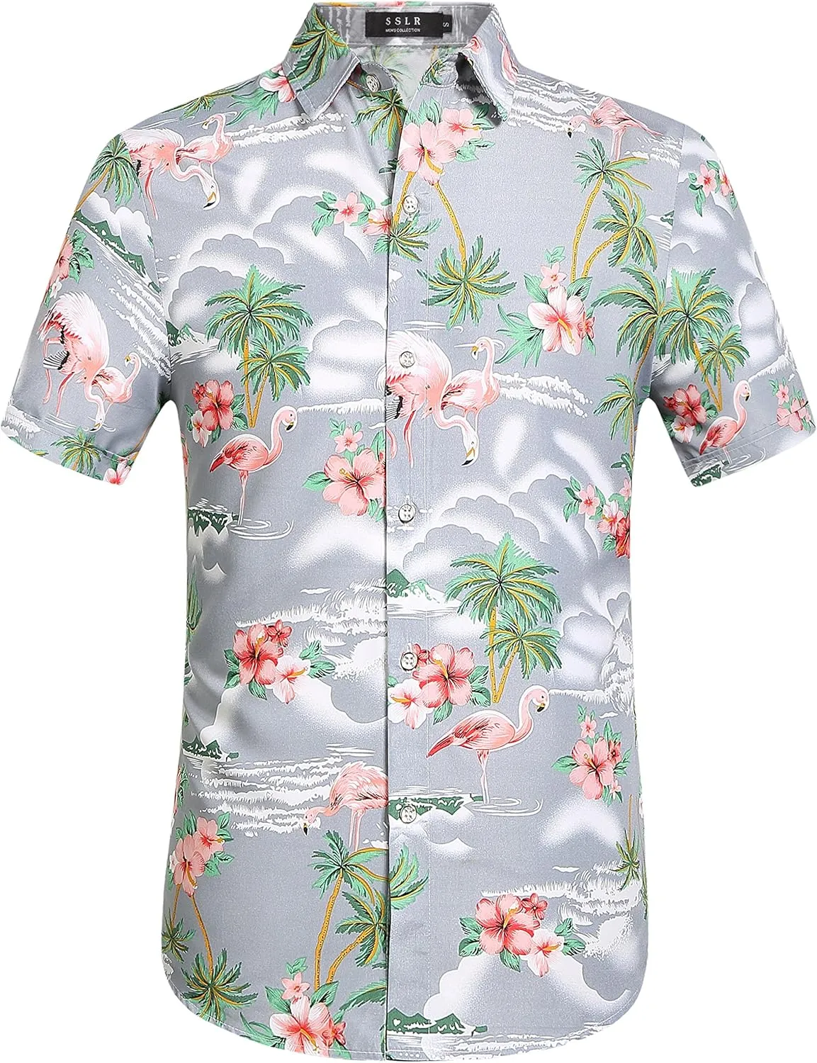 SSLR Pack Hawaiian Shirt for Men Flamingo Short Sleeve Casual Button Down Shirts Summer Beach Shirt
