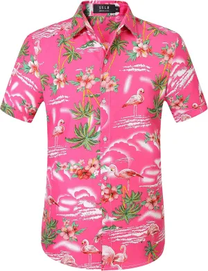 SSLR Pack Hawaiian Shirt for Men Flamingo Short Sleeve Casual Button Down Shirts Summer Beach Shirt