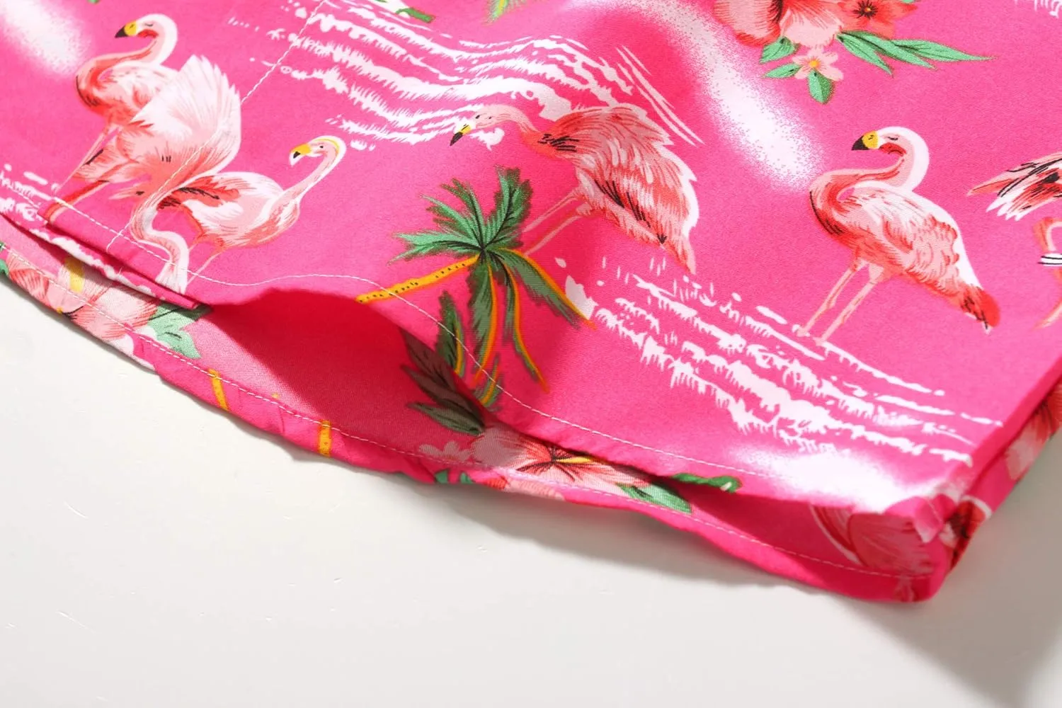 SSLR Pack Hawaiian Shirt for Men Flamingo Short Sleeve Casual Button Down Shirts Summer Beach Shirt