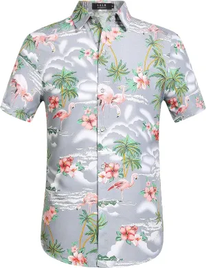 SSLR Pack Hawaiian Shirt for Men Flamingo Short Sleeve Casual Button Down Shirts Summer Beach Shirt