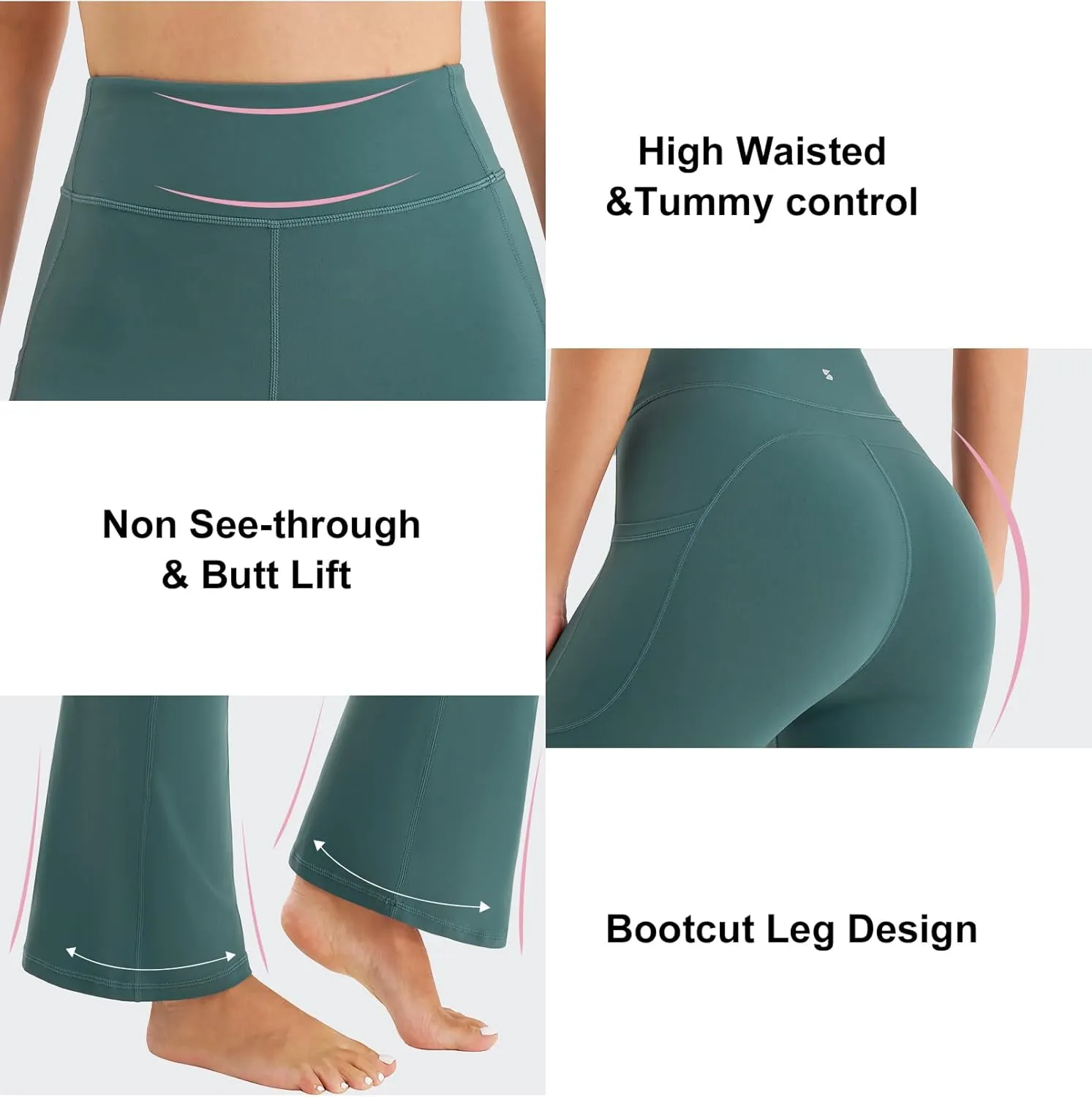 Stelle Bootcut Yoga Pants with Pockets for Women 30" Wide Leg Pants High Waist Tummy Control Workout Yoga Pants