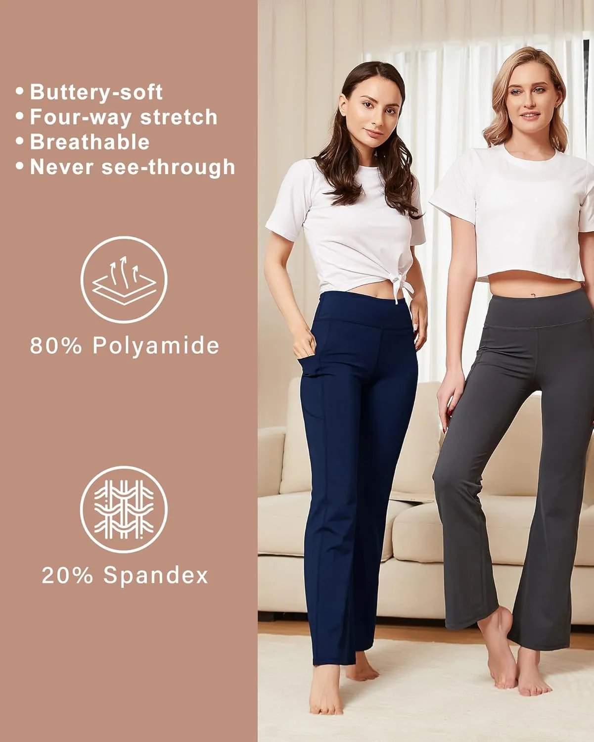 Stelle Bootcut Yoga Pants with Pockets for Women 30" Wide Leg Pants High Waist Tummy Control Workout Yoga Pants