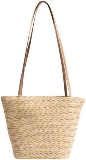 Straw Bag Popular Bags 2024 Summer New Straw Bags Simple Versatile Woven Shoulder Bucket Bag Straw Beach Bag