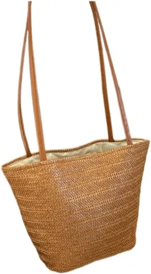 Straw Bag Popular Bags 2024 Summer New Straw Bags Simple Versatile Woven Shoulder Bucket Bag Straw Beach Bag