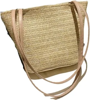 Straw Bag Popular Bags 2024 Summer New Straw Bags Simple Versatile Woven Shoulder Bucket Bag Straw Beach Bag