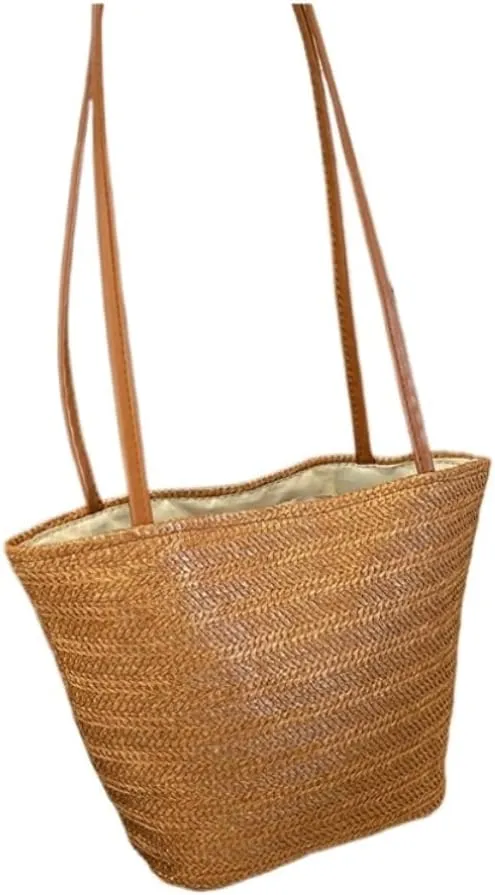Straw Bag Popular Bags 2024 Summer New Straw Bags Simple Versatile Woven Shoulder Bucket Bag Straw Beach Bag