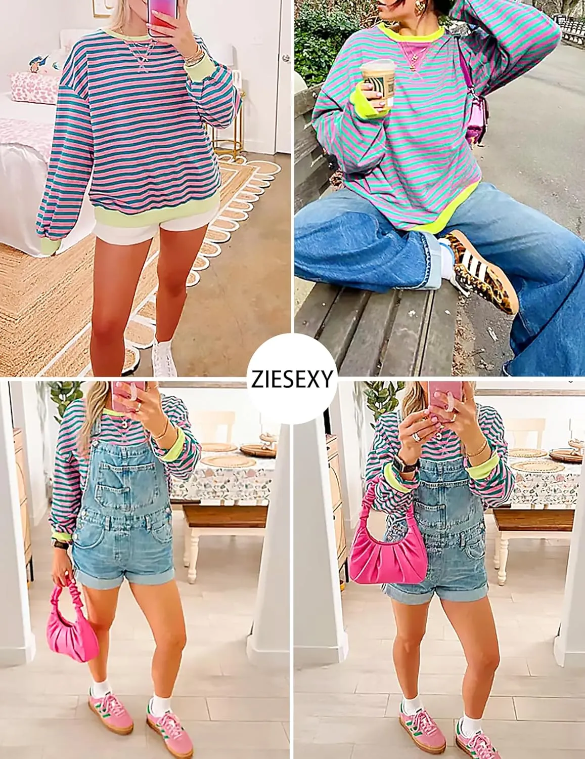 Striped Shirt Women Oversized Sweatshirt Color Block Long Sleeve Crew Neck Sweatshirt Loose Pullover Shirt Top