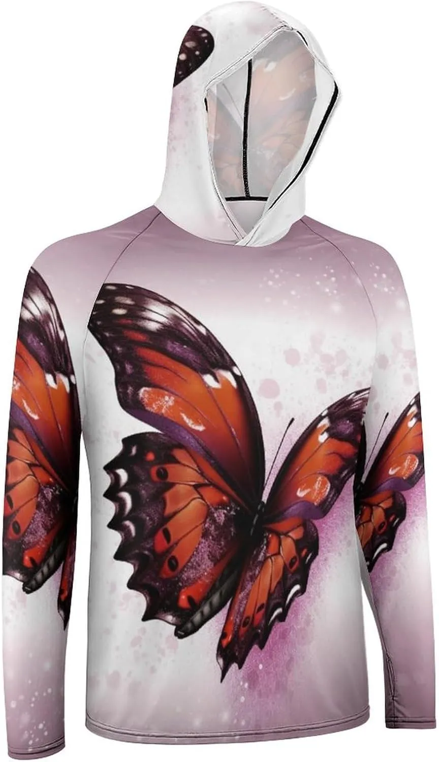 Sun Protection Shirt Long Sleeve Hoodie Butterfly Lightweight Rash Guard Quick Dry Sun Shirt for Outdoor