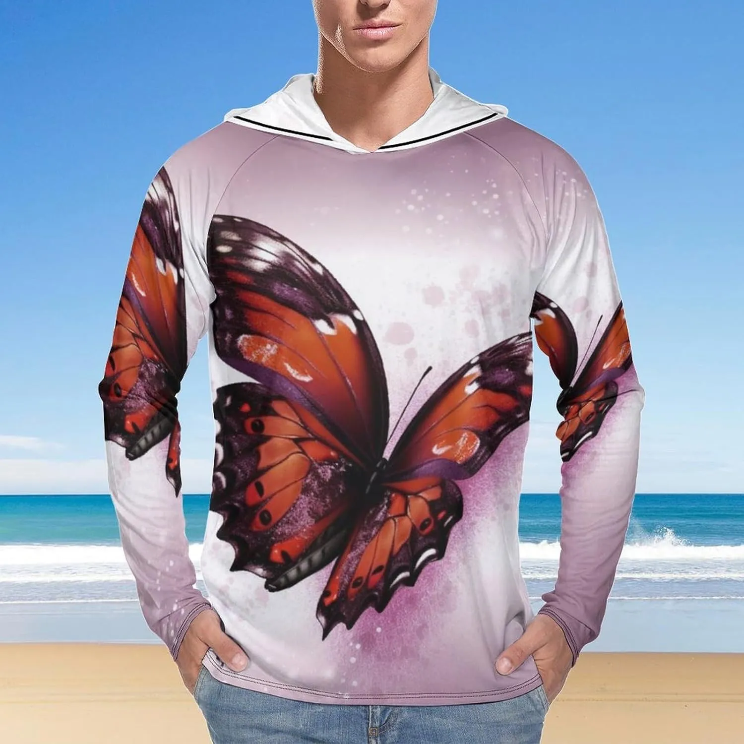 Sun Protection Shirt Long Sleeve Hoodie Butterfly Lightweight Rash Guard Quick Dry Sun Shirt for Outdoor