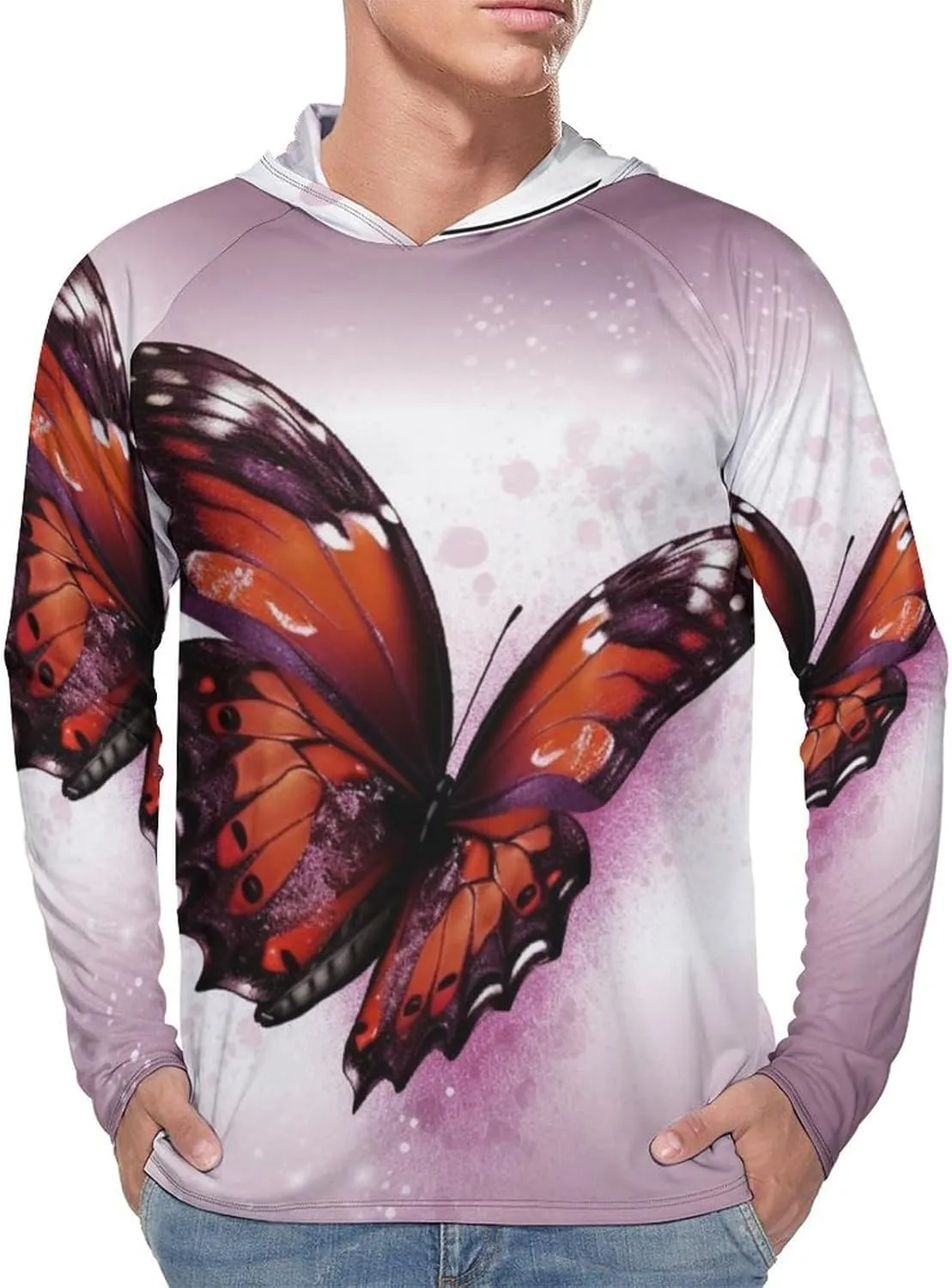 Sun Protection Shirt Long Sleeve Hoodie Butterfly Lightweight Rash Guard Quick Dry Sun Shirt for Outdoor