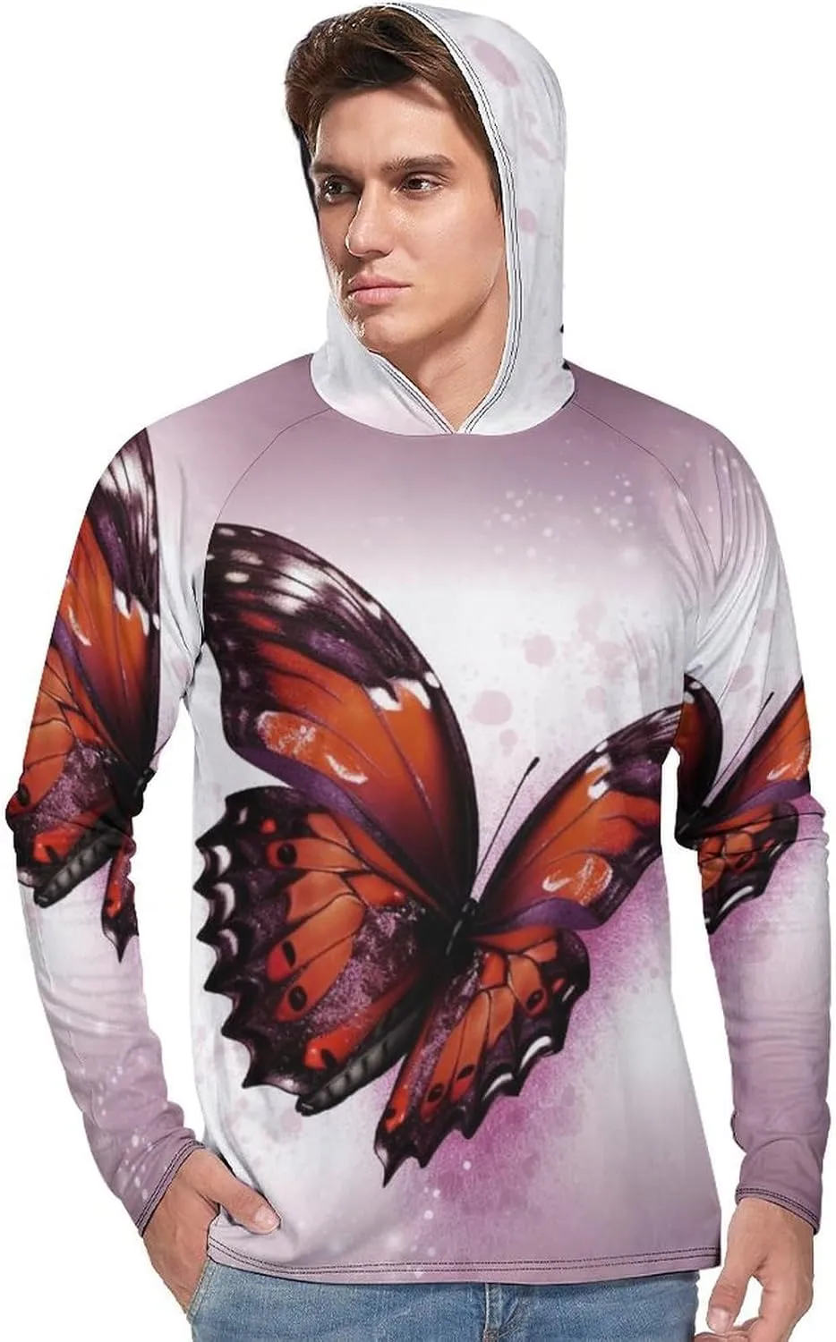 Sun Protection Shirt Long Sleeve Hoodie Butterfly Lightweight Rash Guard Quick Dry Sun Shirt for Outdoor