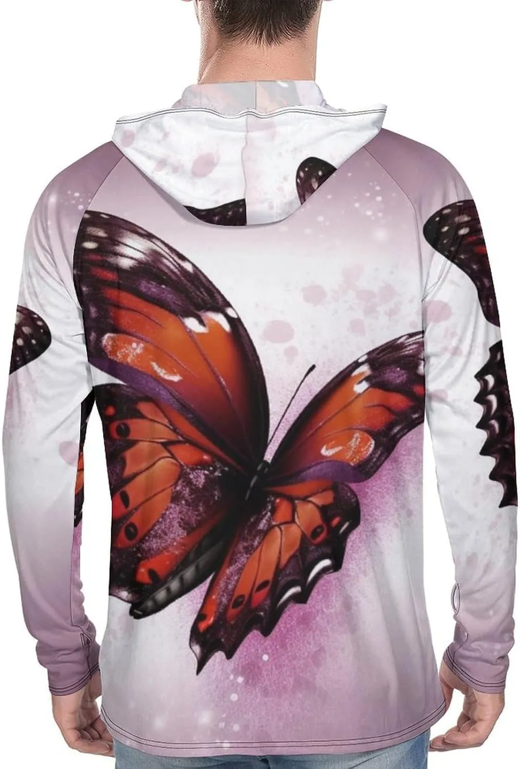 Sun Protection Shirt Long Sleeve Hoodie Butterfly Lightweight Rash Guard Quick Dry Sun Shirt for Outdoor