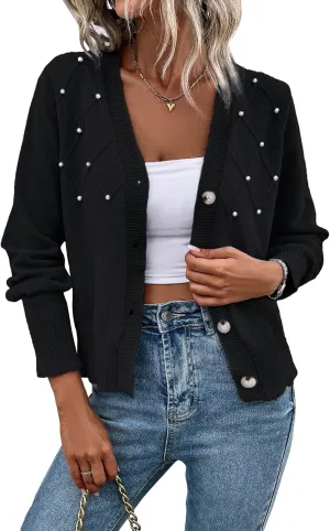 SweatyRocks Women's Color Block V Neck Button Front Knit Cardigan Sweater Outerwear