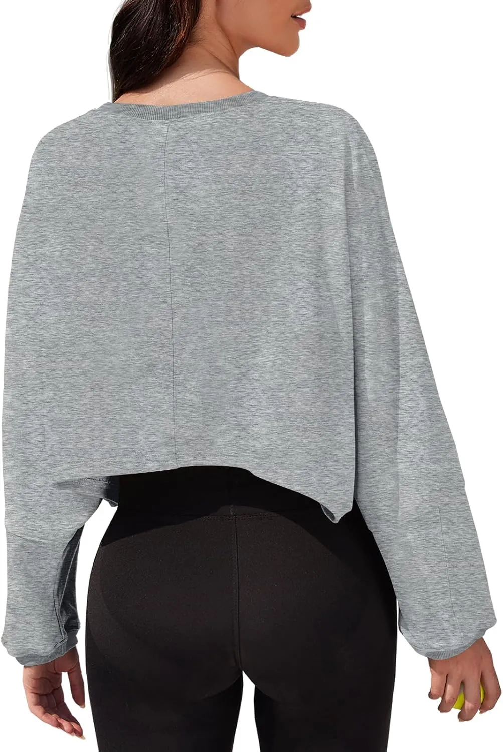 Tankaneo Womens Long Ballon Sleeve Sweatshirts Tops Cropped Crew Neck Loose Fit Casual Workout Shirts
