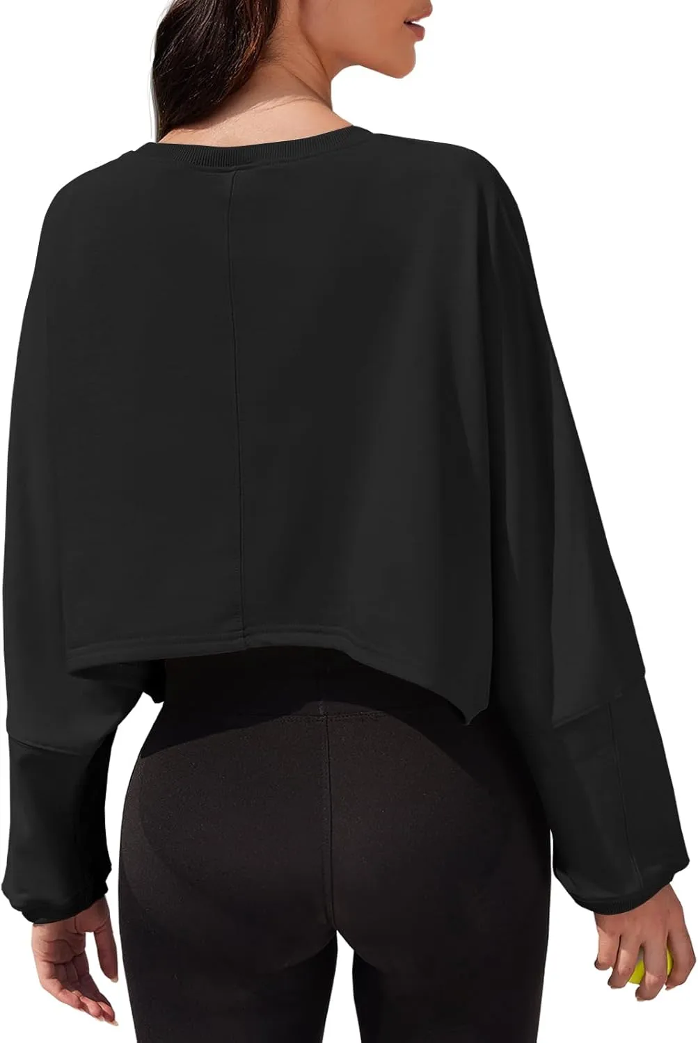 Tankaneo Womens Long Ballon Sleeve Sweatshirts Tops Cropped Crew Neck Loose Fit Casual Workout Shirts