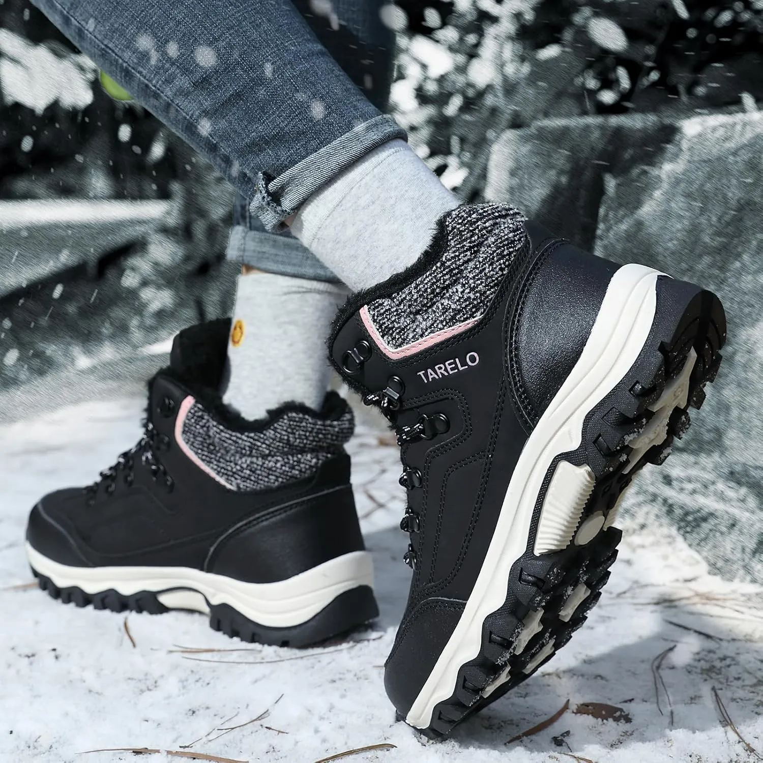 TARELO Womens Snow Boots Waterproof Shoes Winter Warm Fur Lined Non Slip Walking Fashion Hiking Boot