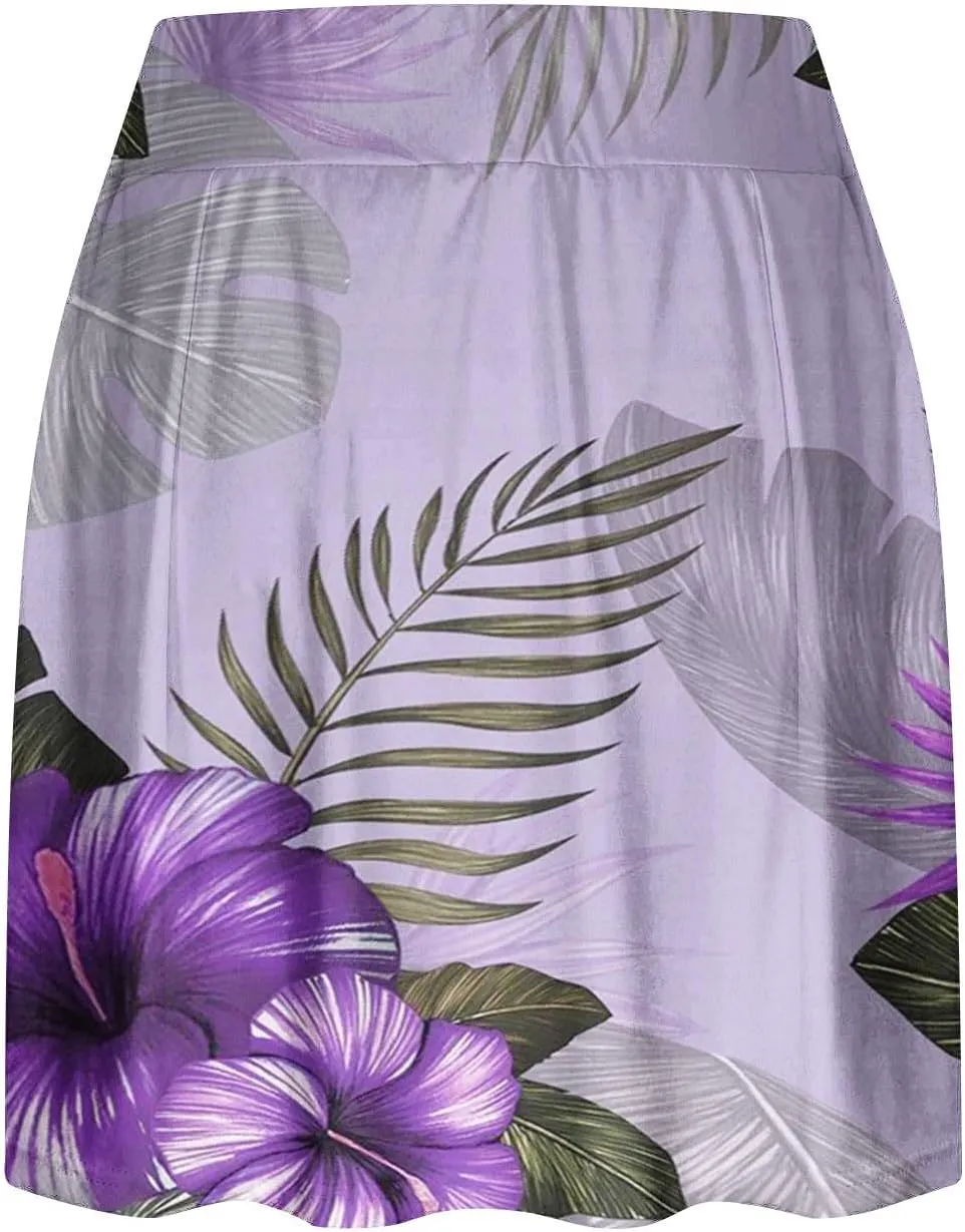 Tennis Skirt for Women High Waisted Tropical Print Athletic Skorts Lightweight Active Workout Shorts Fake 2 Piece