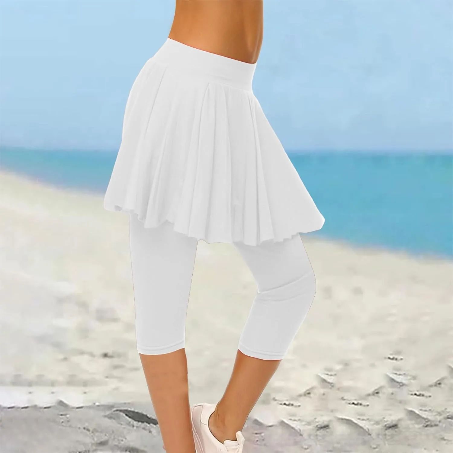 Tennis Skirted Leggings for Women Yoga Athletic Tummy Control Skort Golf Pickleball Capri Leggings with Ruffle Skirt