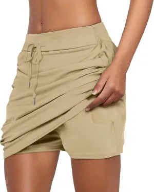 Tennis Skirts for Women Golf Athletic Activewear Skorts Drawstring Elastic Workout Running Mini Skirts with Pockets