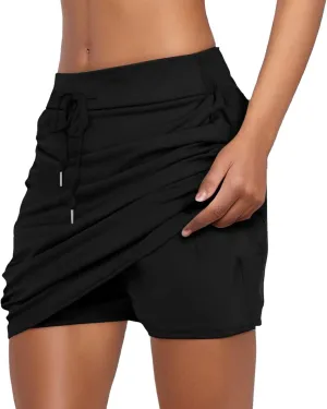 Tennis Skirts for Women Golf Athletic Activewear Skorts Drawstring Elastic Workout Running Mini Skirts with Pockets