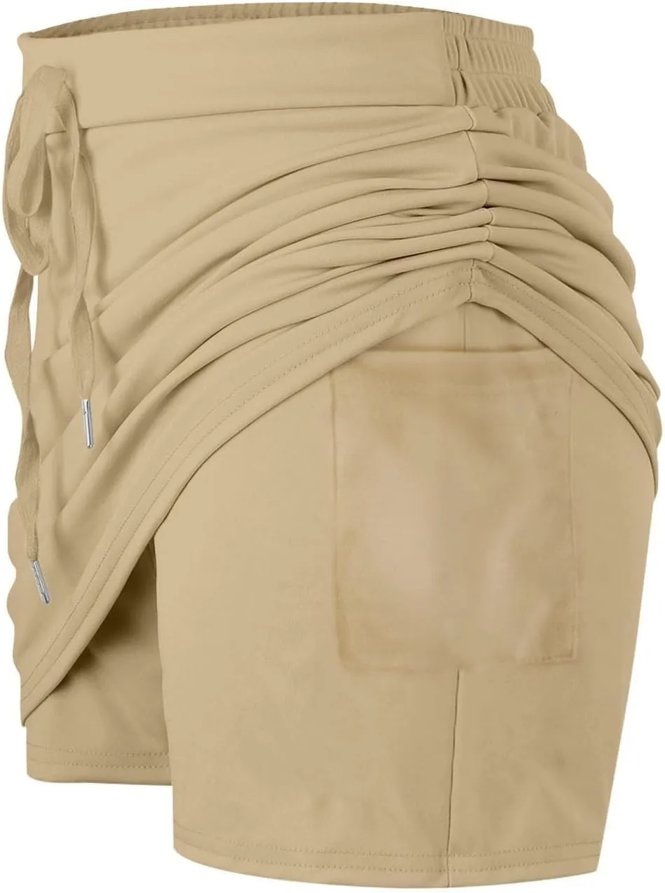 Tennis Skirts for Women Golf Athletic Activewear Skorts Drawstring Elastic Workout Running Mini Skirts with Pockets