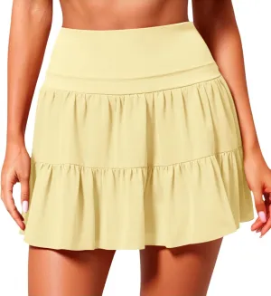 Tennis Skirts for Women with Shorts High Elastic Waist Ruffles Workout Running Skirts with Pocket Sports Athletic Skorts
