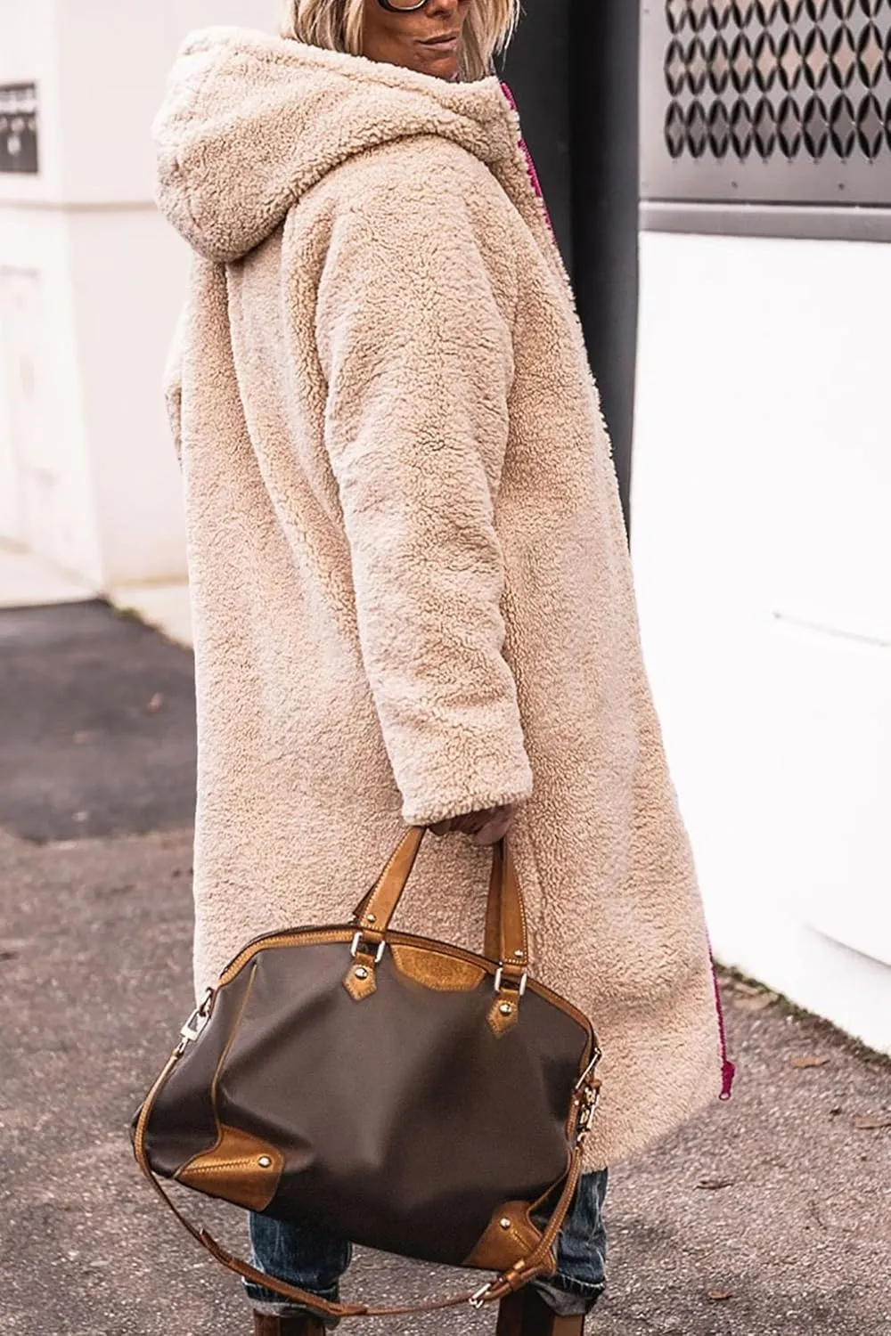 Thatrich Long Puffer Coat Women Casual Reversible Fleece Jacket Coats Loose Fit Windbreaked Winter Oversized Outfits Hooded