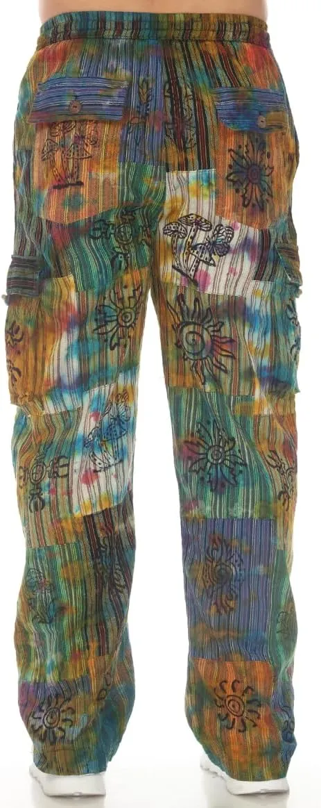 THE COLLECTION ROYAL Men Hippie Patchwork Bohemian Casual Rave Festival Harem Drawstring Boho Trouser Pants