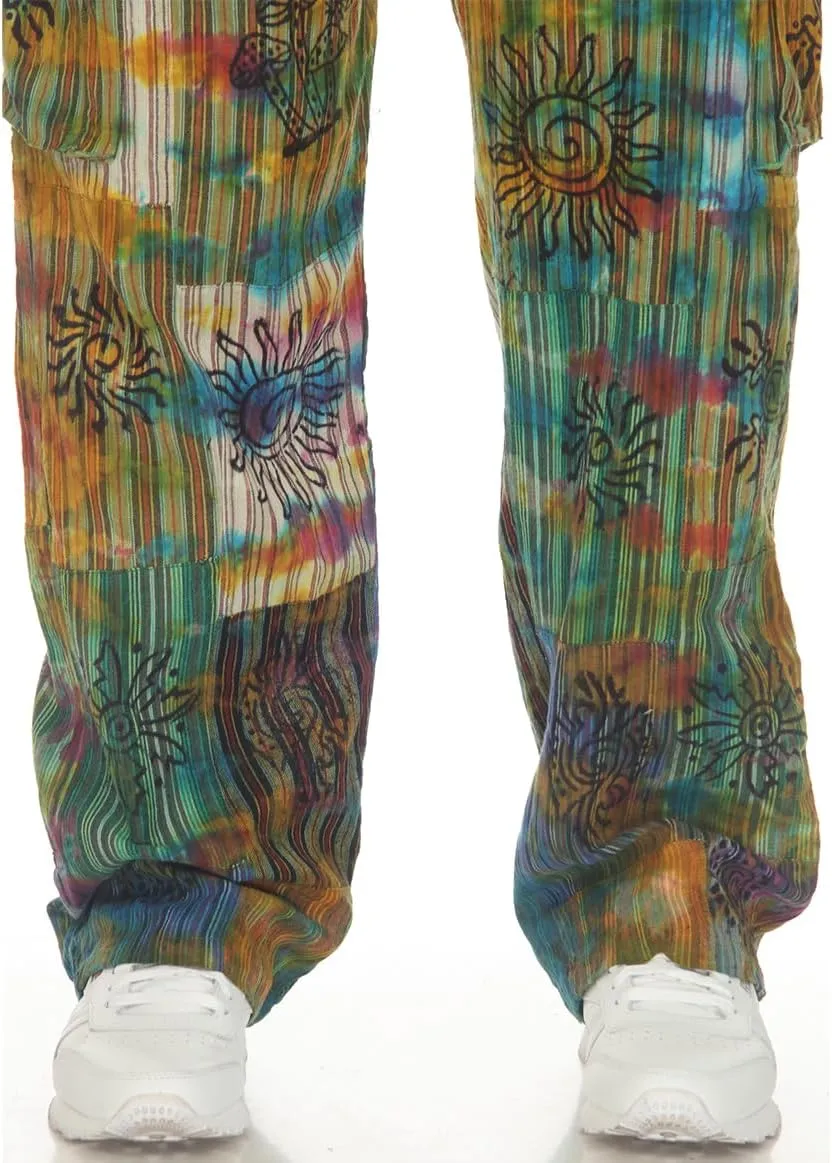 THE COLLECTION ROYAL Men Hippie Patchwork Bohemian Casual Rave Festival Harem Drawstring Boho Trouser Pants